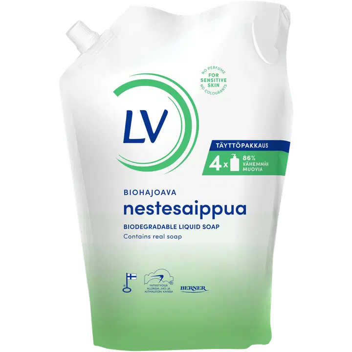 LV Biohajoava nestesaippua täyttöpussi 1,2l